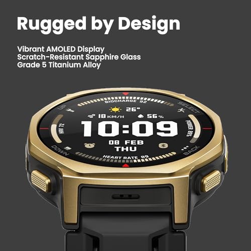 Image of Amazfit T-Rex 3 Pro Outdoor Smart Watch 44mm Sapphire AMOLED Display with Flashlight, Ti Bezel, Dual Band GPS, Offline Maps, 17 Days Battery, 10 ATM, 180+ Sports Mode for Android & iPhone, Arctic Gold