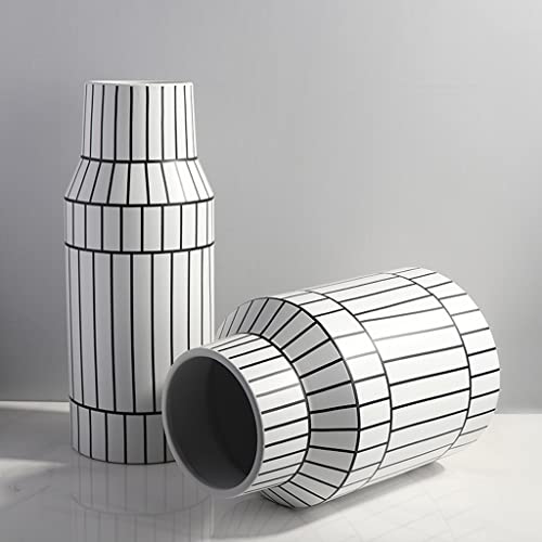 Vase en céramique moderne salon grand vase géométrique à rayures 50cm