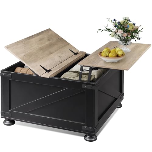 WLIVE Farmhouse Lift Top Coffee Table with Storage, 31.5' Square Center Table, Flip-Top Hidden...