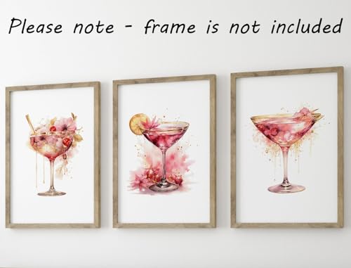 Pink Cocktails Set of 3 Unframed Wall Poster Prints, Beautiful Watercolour Design, Bathroom Bedroom Lounge Kitchen Office Home Décor, Martini Glasses Cherries Flowers, Pink and Gold (A3) - Cosy Home Interiors Pink Cocktails Set of 3 Unframed Wall Poster Prints, Beautiful Watercolour Design, Bathroom Bedroom Lounge Kitchen Office Home Décor, Martini Glasses Cherries Flowers, Pink and Gold (A3) - Image 2