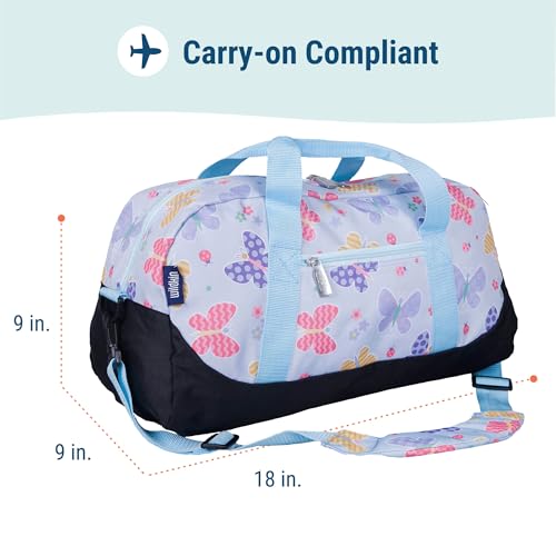 Image of Wildkin Kids Overnighter Duffel Bag - Carry-On Travel Bag for School & Sleepovers, Lightweight, Durable, Boys & Girls Ages 4-15 - Butterfly Garden