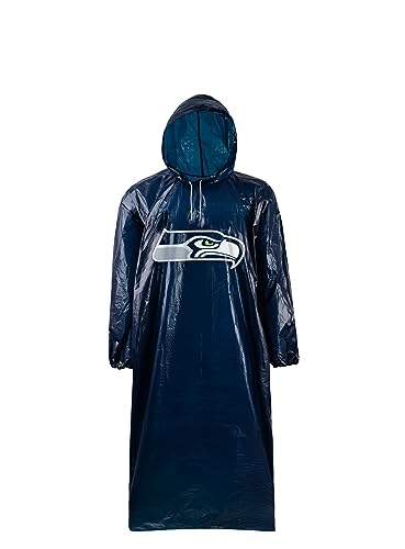 Image of NFL Waterproof Rain Poncho for Adults, Sporty, Elastic Sleeves and Drawstring Hood, Unisex Rain Coat
