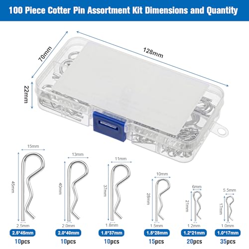 Szaboviktoria 100-teiliges Splint-Set, R-Clips splinte sortiment Kit, R-Clips sicherungssplint-Federsplinte für Anhängerkupplungen, zur Verwendung an Anhängerkupplungsbolzen