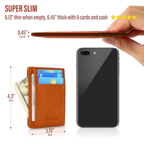 Image of Travelambo Slim Wallet Front Pocket Minimalist Leather RFID Blocking Medium Size