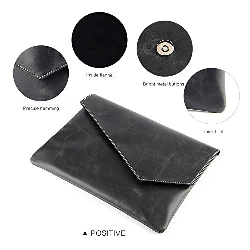 Bolsa vintage de couro PU Clutch A4 Envelope File Bag, Preto, 13.6