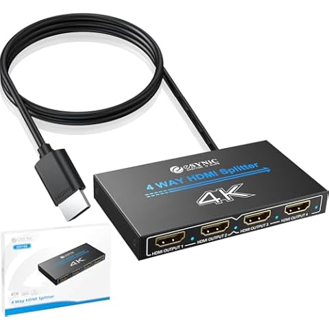 eSynic Professional HDMI Splitter 1 in 4 Out 4K@30HZ HDMI TV Splitter Metal Case 4 Way HDMI Splitter 4k HDCP 1.4 Hdcp Bypass Splitter Plug&Play Multi HDMI Adapter for Fire Stick PS4 Blu-ray Player etc Cover