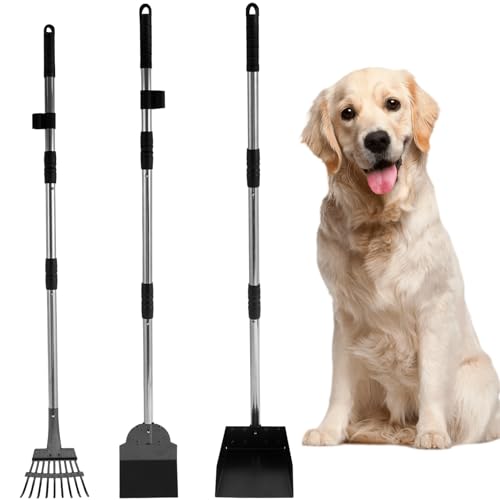 3 Pcs Pooper Scooper Metal Tray Rake and Spade Set with Long Handle Sturdy Dog Pooper Scooper Multifunctional Poop Scoop for Pet Waste Removal on Grass Dirt and Gravel  Cucciolini Doodles 3 pcs pooper scooper metal tray rake and spade set with long handle sturdy dog pooper scooper multifunctional poop scoop for pet waste removal on grass dirt and gravel   cucciolini doodles