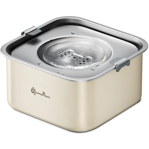 DownyPaws Ciotola Acqua Cane Antigoccia per Piccoli e Medi, 3L Ciotola Antigoccia Cane in Acciaio Inossidabile, Ciotole Acqua Cani Antipolvere e Antiscivolo, Mantiene Pavimento Asciutto (Crema)