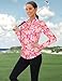 Misyula Style Womens Golf Shirt Plus Size, Long Sleeve Quarter Zip Tennis Shirts Stand Collar UV Protection Exercise Workout Tops Sporty Dailywear Multiflower-Pink XXL