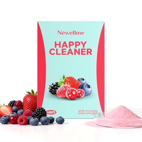 NEWELLME Happy Cleaner Superfood Powder | Digestive & Gut Health, Prebiotics & Probiotics for Women & Men, Support for Bloating & Regularity, Vegan Sugar-Free, Berry Flavor, 14 Sachets