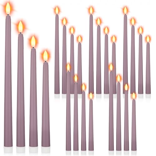 Image of Rossesay 24 Pcs Flameless LED Taper Candles Battery Operated Candle 8.5 inch, 9.65 inch, 10.8 inch, 12.8 inch Flameless Candlesticks Flickering for Christmas Church Wedding Indoor Decoration(Classic, Purple)