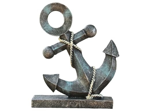 CFSky Figura de ancla náutica de resina, 21,5 cm de alto, color negro y azul, decoración marítima para colocar de pie, modelo de ancla de barco, estatua, regalo para casa o bar