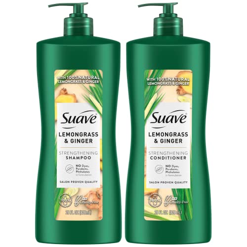Suave Shampoo And Conditioner Set - Hair Strengthening Shampoo And Conditioner For Women With 100% Natural Lemongrass & Ginger cover