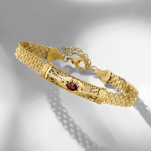 Ross-Simons 0.70 Carat Garnet Filigree Bracelet in 18kt Gold Over Sterling. 7 inches4