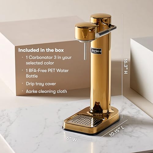 Image of Aarke Carbonator 3 - Premium Sparkling Water Maker, Gold | Stainless Steel, Cordless Soda Maker for Home, Carbonated Water Machine, BPA-free PET Bottle Included