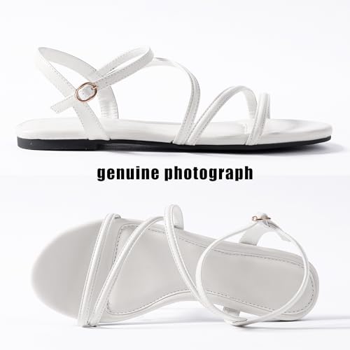 Image of Mtzyoa Women Flat Sandals Dressy Strappy Gladiator Summer Ankle Strap Nude Open Toe Comfortable Wedding Casual Leather Ladies Party Trendy Vacation