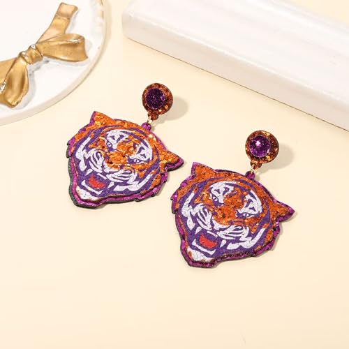Game Day Football Sports Glitter Tiger Elephant Dangle Earrings - College School Team Spirit Jewelry Gifts for Sport Fans3