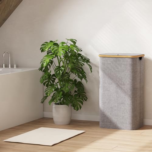 Lifewit 2 Pack 100L Laundry Basket with Lid, Clothes Hampers for Laundry with Bamboo Handles and A Removable Laundry Bag, Large Foldable Laundry Hamper for Bedroom, Bathroom, Dorm, Light Grey - Image 8