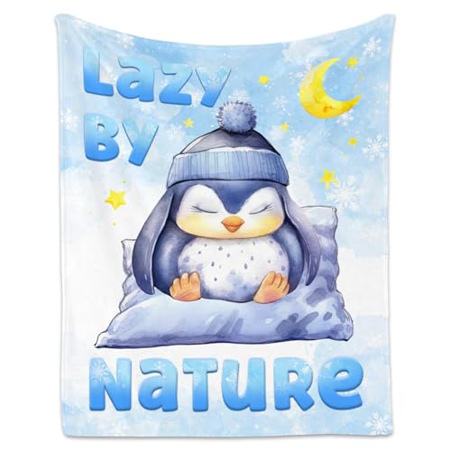 Penguin Blanket, Cute Soft Throw Gifts for Women, Cozy Flannel Throw Blankets for Bed Living Room, White 60"x80"