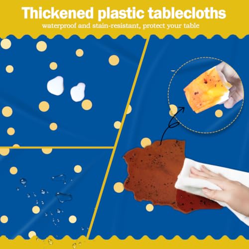Image of tujol Blue and Gold 6 Pack Plastic Table Cloth 54 inch x 108 inch