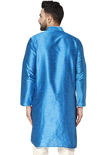 Image of Men's Art Silk Woven Design Long Kurta Mandarin Collar Straight Shirt