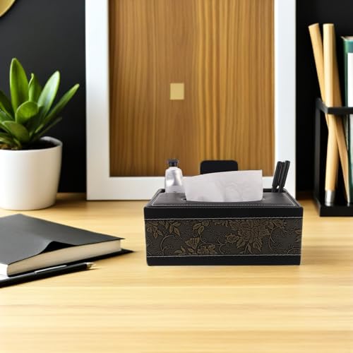Soporte rectangular de pañuelos en piel sintética color marrón 7