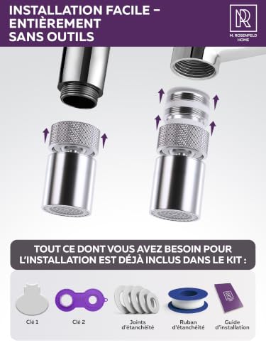 M. ROSENFELD HOME Embout de robinet universel 360" en chrome avec deux types de jet – Aérateur de robinet rotatif pour robinets de cuisine – vue 6