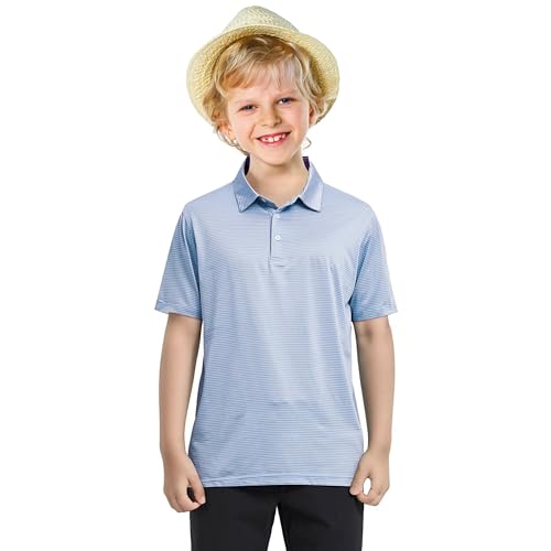 Image of Boys Polo Shirts Short Sleeve Striped Performance Moisture Wicking Dry Fit Golf Shirts for Boys Youth Kids