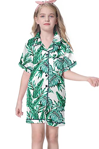 Image of Umeyda Women & Girls Pajamas Set, 2 Piece PJS Satin Silk Sleepwear Button-Down Top with Shorts for Mom Kids Gifts