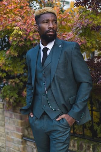 Mens Classic 3 Piece Suit Olive Green Pocket Chain Wedding Tailored Fit Vintage Formal2