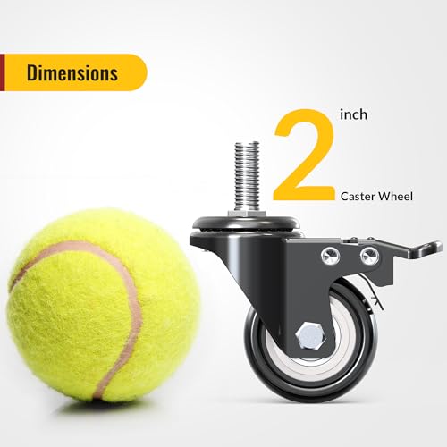 Image of HOLKIE Caster Wheels with No Brake Casters Set of 4, Threaded Stem 3 /8 inch -16 x 1 (Diameter 3 /8 inch, Length 1 inch) Swivel Set of 4 Heavy Duty Castors Black (with Brake-12 Pack, 2inch)