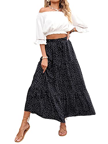 Image of ZESICA Women's 2026 Summer Bohemian Floral Printed Elastic Waist A Line Maxi Skirt with Pockets
