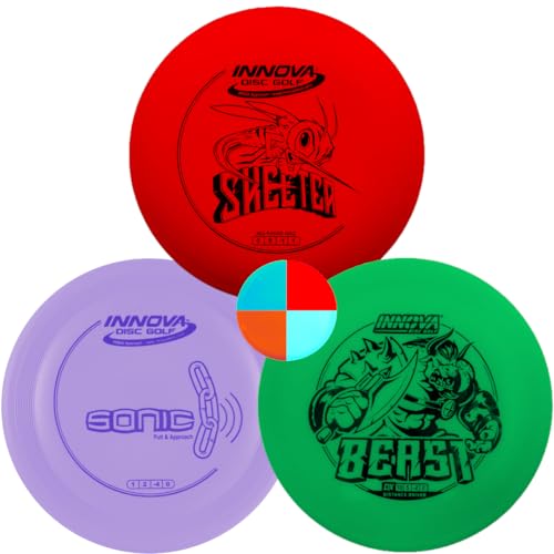 Innova Discs Golf DX 3 Disc Set | Driver, Midrange, Putter | Beast, Skeeter, Sonic + G3T Blank top mini