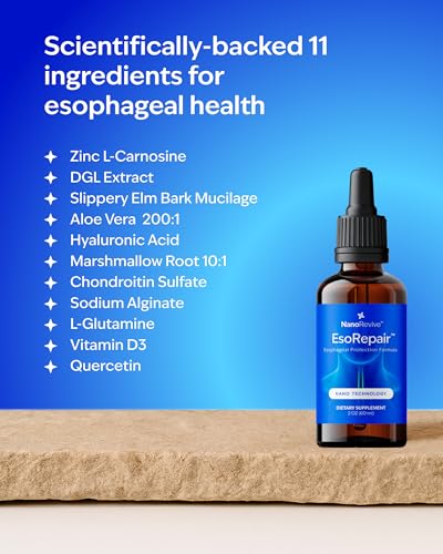 Image of EsoRepair Nano Esophageal & Stomach Health Supplements for Men & Women - Digestive Comfort - Slippery Elm Bark, Zinc L-Carnosine & Aloe Vera Extract - Non-GMO & Dairy Free