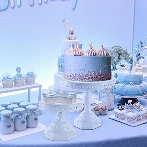 YOUEON Set of 3 Antique White Metal Cake Stands 8/10/12 Inch Cakes Serving Stands Metal Cupcake Display Stands Dessert Display Stand for Weddings Birthday Parties Receptions White Octangular Pedestal