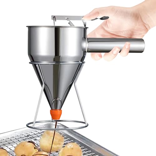 Birtern Pancake Dough Dispenser, Stainless Steel Pancake Dough Dispenser Funnel with Stand, Baking Accessories for Cupcakes, Waffles or Other Baked Goods