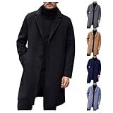 AQAYL Trench Coat Men Wool Blend Pea Coat Notched Collar Single Breasted Overcoat Business Casual Winter Jacket with Pockets