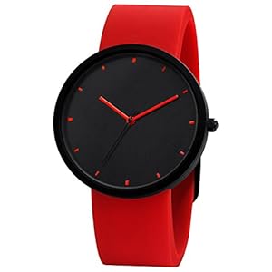 Comtex Damen Armbanduhr Schwarz Analog Quarz mit Rotes Silikon Armband SYM170088