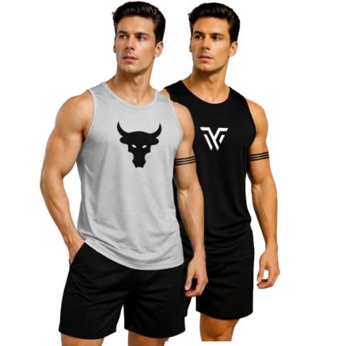 Pack of Two Sando for Gym Wear | Vest for boy and men | Pack of 2 Sando Yellow and Grey Color Printed Design for gym Wear Regular fir for morning walk gym wear-picture-37