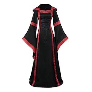 Feynman Middeleeuwse retro jurk met capuchon, vierkante kraag
