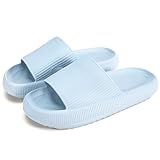 rosyclo Cloud Slippers for Women and Men, Massage Shower Dorm Non-Slip Pillow Open Toe Super Soft Comfy Thick Sole Home House Cloud Cushion Slide Sandals for Indoor Platform Shoes,Baby Blue