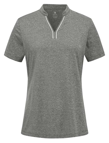Image of BGOWATU Women's Golf Polo Shirts Short Sleeve Collarless Y-Neck Tennis Tops Quick Dry UPF 50+ Workout Shirt Lightweight