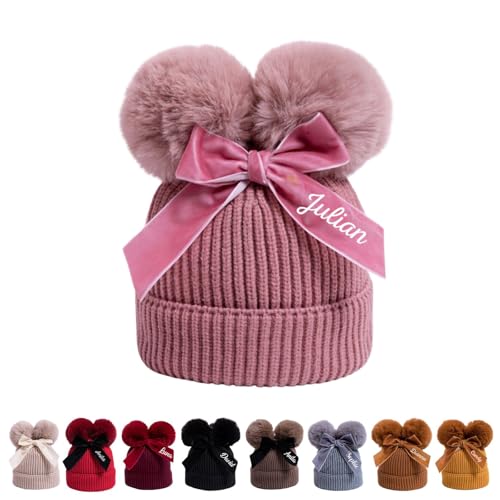 Gorro de invierno personalizado para bebé con doble pompón de punto