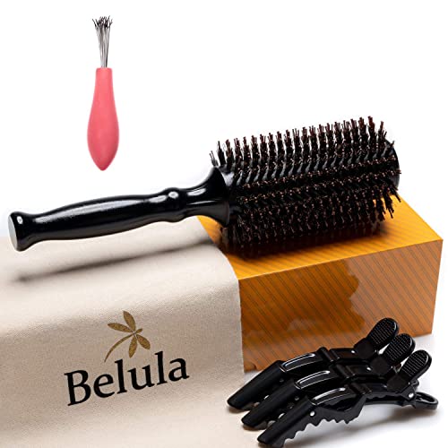 Belula Add Volume To Your Hair Set. Detangling Boar Bristle Hair Brush For Thick Hair Set And Medium 2.4" Boar Bristle Round Brush For Blow Drying Set. Restores Hair's Shine And Ads Volume And Body. #TOP5