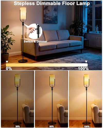 Image of 64.6IN Gold Floor Lamp - Dimmable LED Floor Lamp with Linen Shade, 3000K Soft Warm White | Bulbs Included | Modern Tall Lamp for Living Room, Bedroom, Wedding & Party