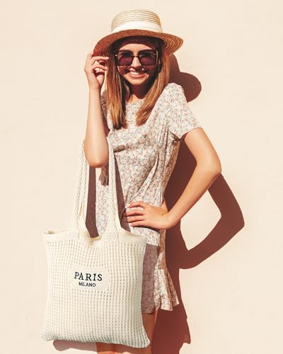 Image of Beach Bags for Women - Straw Bag with Zipper, Soft Woven beach bag, Casual Straw Shoulder Bag for Daily Use