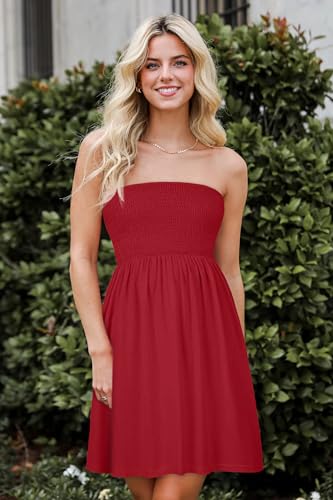 Image of elescat Summer Dresses for Women 2026 Strapless Casual Beach Cover Ups Tube Top Sundress