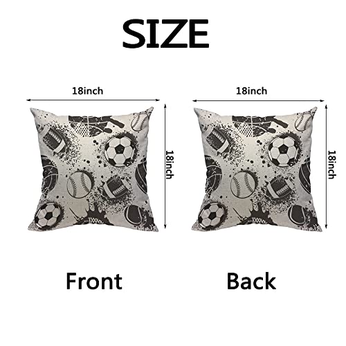Mxocom Black White Balls Throw Pillow Case Cushion Cover Football Basketball Baseball Volleyball Soccer Sport Game Dark Abstract Ink Color Boys Cotton Linen For Couch Bed Sofa Car Waist 18 X 18 Inch #TOP1