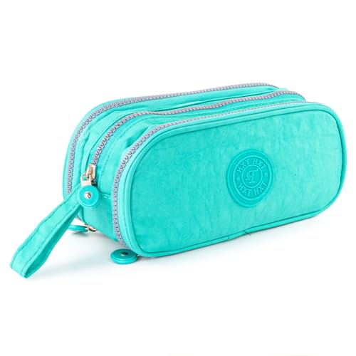 Estojo Escolar Feminino Masculino Grande 3 Zíperes Resistente Papelaria Fofa Infantil Lápis Canteas Marcadores Lapiseiras Borrachas Apontadores Com Alça Liso Básico (Verde)