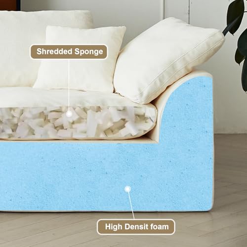Image of Cloud Couch Sectional for Living Room, Modular L Shaped Boneless Sofa with Chaise, Compressed No Assembly Couch, Deep Seat Chenille Upholstered Convertible Sofa Bed (Beige) (139″‌ U-Shaped White)